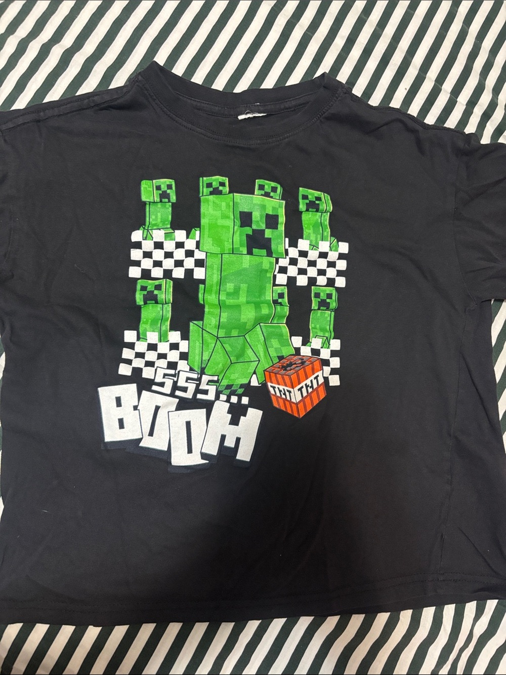 Primark Black Tee with Green Minecraft Creeper Graphic